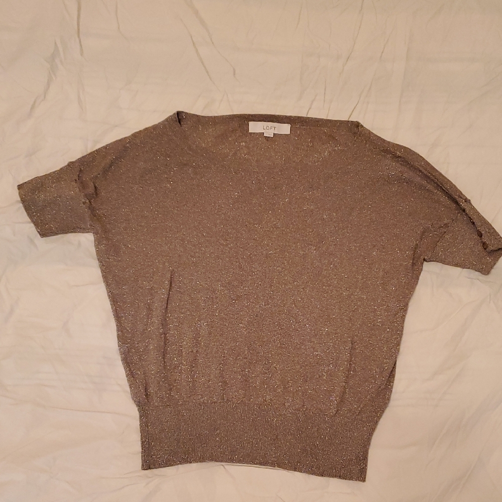 LOFT Taupe and Silver Short Sleeve Top
